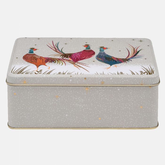 Pheasant Print Deep Rectangular Tin by Sara Miller